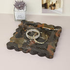 Square Marble Decorative Tray with Scalloped Edge, Luxury Natural Stone Bathroom Vanity Tray, Dresser Top Perfume Coffee Home Kitchen Sink Tray, Key Trinket Ring - color: Black Golden