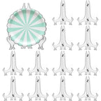 LonlyEagle 12 Pack 5 Inch Clear Plastic Easels or Stand/Plate Holders to Display Pictures or Other Items at Weddings, Plate Stands for Home Decoration, Birthdays, Tables - size: 5 inch