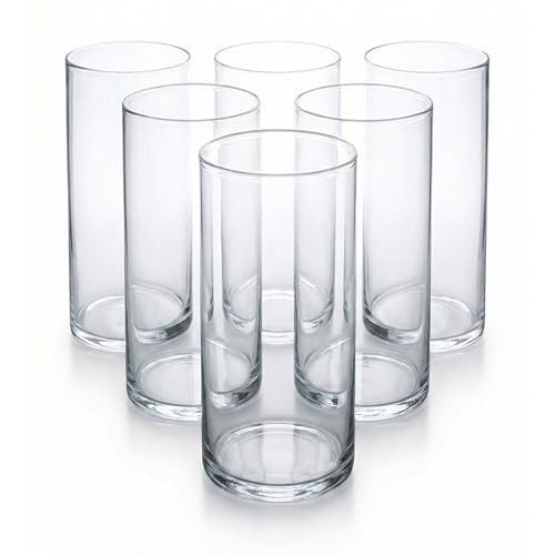 Glass Cylinder Flower Vase Centerpieces for Tables 6"x 12" Tall (11.1" Usable Depth) Set of 6- Glass Vase Candle Holders Wedding Decor Vases for Centerpieces, Home & Event Decorations - Royal Imports - size: 6" wide x 12" tall - Set of 6