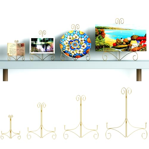 Iron Plate Stand for Display with Folding Design, Picture Stands for Tables, 12 Inch Large Easels for Displaying for Book, Art Piece, Photo and Platter, 12’’ Gold