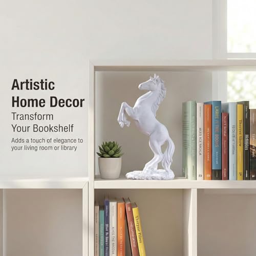 Feng Shui White Horse Statue for Home Decor - 12.2" Matte White Resin Rearing Stallion Sculpture - Modern Minimalist Figurine for Bookshelf, Living Room & Wedding Gifts (Symbol of Nobility) - color: White