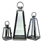 Allgala 3-PC Lantern Set 24 Inch Jumbo Deluxe Modern Indoor/Outdoor Candle Lantern Set Black Stainless Steel Tapered Trapezoid Frame with Tempered Glass for Garden Patio Fireplace Wedding - color: Taper Black