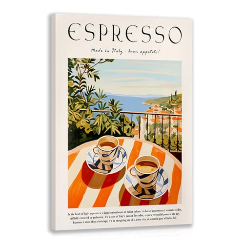 GELDSTEI Coffee Wall Art, Vintage Espresso Wrapped Canvas Print, Italian Coffee Poster Print, Cafe Bar Decoration, Retro Italian Cafe Wall Decor for Kitchen Dining Room Framed Ready to Hang 16x24 Inch - color: Orange, size: 24"L x 16"W
