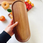 Wooden Serving Platters and Trays,Natural Acacia Wood Serving Trays for Party Wood Plates for Food,Snack,Dessert,Appetizer,Cheese,Fruit,Cookie,Oval Bathroom Vanity Jewelry Tray Platter,11.4"X4.1"1PCS