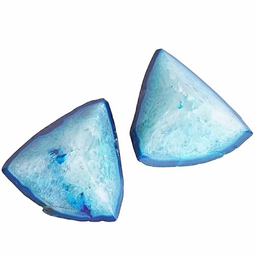 Natural Agate Bookends Pair - Vibrant Dyed Blue Geode Design, 2-3 lbs Heavy Duty Non-Slip Crystal Bookends for Shelves | Home Office Decor - color: Blue, size: 2-3LBS