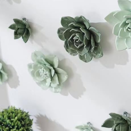 Snow Lotus，3.54" Ceramic Flower Wall Art, Artificial 3D Flower Wall Art, Handmade 3D Wall Art Hanging Sculpture, Porcelain Flower Wall Decoration for Home Office Decor (Light Green) - color: Light Green,Snow Lotus,3.54"