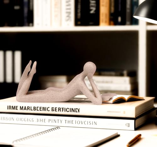 "Reading Woman Thinker Sculpture is a Modern Abstract Decorative piece, a Favorite Among Book Lovers and Thinkers, Suitable for Placement in Living Rooms, Offices, and bedrooms. (Sandstone A) - color: Sandstone a （imitation Sandstone Color）