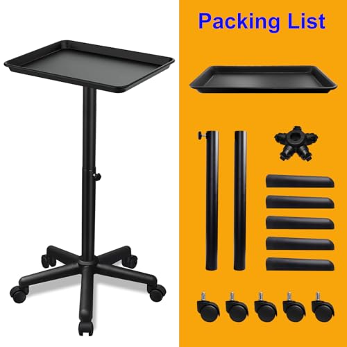 Salon Tray on Wheels- Adjustable Salon Service Rolling Tray Suitable for Mayo Stand,Tattoo Tray and Dentist Tray(Black) - color: Black