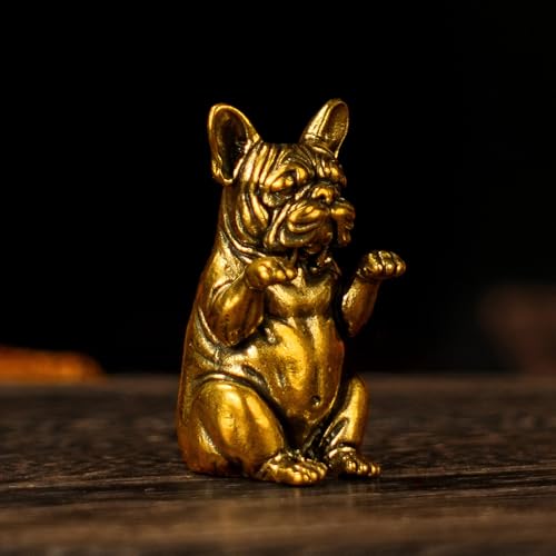 CHOVY Vintage Brass French Bulldog Figurine - Handmade Sitting Dog with Raised Front Leg, Solid Metal Collectible Sculpture, Retro Desk Art for Office, Shelf & Pet Lover's Curio Collection - color: French Bulldog