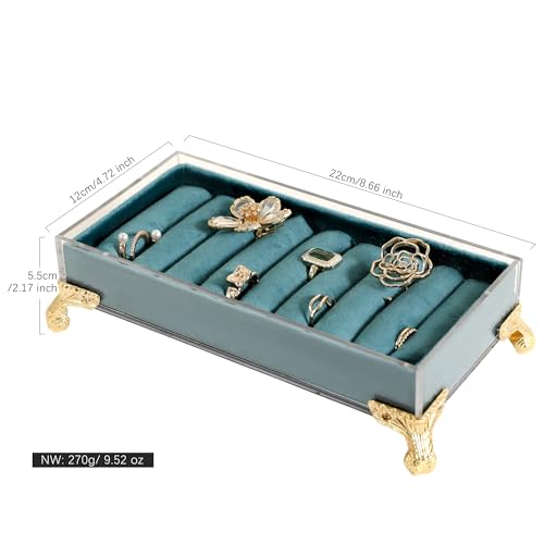 GemeShou velvet slots Ring holder for jewelry organizer, Blue earring ring display stand for selling, felt ring jewelry holder tray showcase【Velvet slots Ring Holder-Blue】 - color: Blue