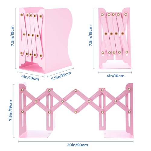 M&G Adjustable Bookends Book Ends for Shelves, Metal Bookend for Heavy Books, Desk Magazine File Organizer Holder Extends up to 20in, Book Stopper for Home, Office, Classroom (Pink) - color: Pink