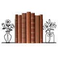 Metal Flower Book Ends Flower Vase Bookends Decorative Book Ends for Shelves Bookshelf Home Office Desk Bookshelf Decor Gift for Reading Enthusiasts - style: Flower Decorative Bookends