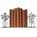 Metal Flower Book Ends Flower Vase Bookends Decorative Book Ends for Shelves Bookshelf Home Office Desk Bookshelf Decor Gift for Reading Enthusiasts - style: Flower Decorative Bookends