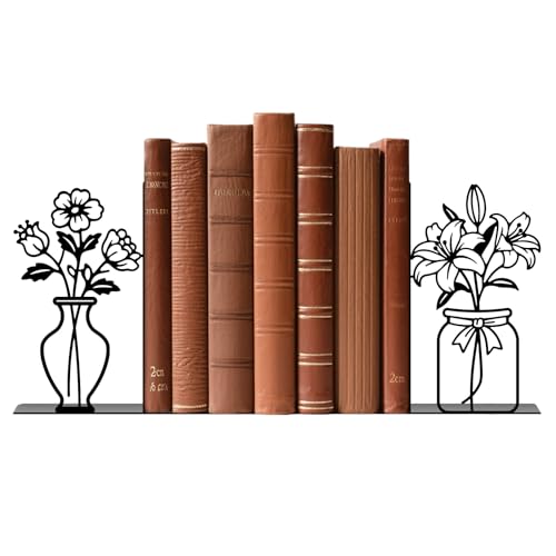Metal Flower Book Ends Flower Vase Bookends Decorative Book Ends for Shelves Bookshelf Home Office Desk Bookshelf Decor Gift for Reading Enthusiasts - style: Flower Decorative Bookends