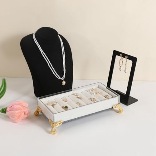 GemeShou velvet slots Ring holder for jewelry organizer, Earring ring display stand for selling, felt ring jewelry holder tray showcase【Velvet slots Ring Holder-White】 - color: White
