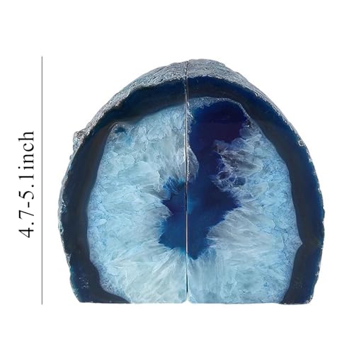 Natural Agate BookEnds, A Pair Heavy Duty Luxury Book Ends Holder, Manual Cutting Holding Books Holder Decor for Home Office Student (4.7in, Blue), 1722256 - color: Blue