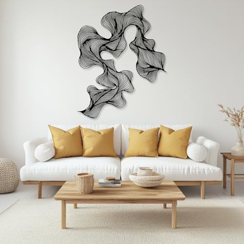 OZF Abstract Wave Metal Wall Art, Modern Luxury Wall Decor, Minimalist Abstract Line Art Hanging Decor, Contemporary Metal Sculpture for Living Room Bedroom Office (White, 35 x 28 in | 90 x 71cm) - color: White, size: 35"L x 28"W