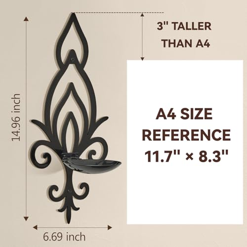 Wall Candle Sconces Set of 2, Vintage Flower-Shaped Metal Candle Holders for Pillar, Tealight, and LED Candles, Rustic Decorative Wall Decor for Living Room Dining Room (Black) - color: Black Flower-shaped