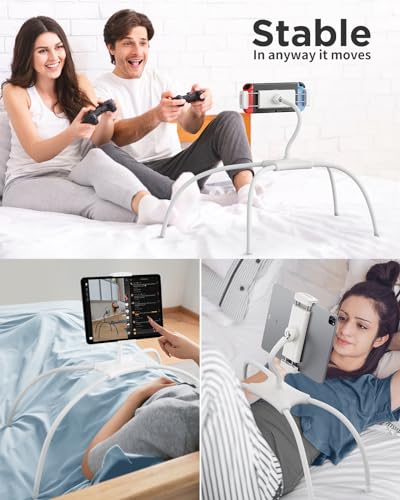 SAIJI iPad Stand, Adjustable Ergonomic Tablet Holder for Bed, Kindle Stand for Reading in Bed Fit for Tablet, Phone, Kindle, Portable Monitor, Switch and More 4.7"-17.3" Devices (White) - color: White