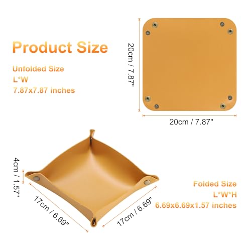 HARFINGTON 4pcs PU Leather Valet Tray Unisex Folding Small Catchall Tray Portable Entryway Table Tray Nightstand Bedside Desk Tray for Key Wallet Watch Coin Jewelry Dice, Yellow - color: Yellow