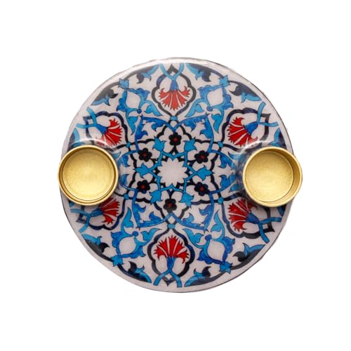 Yair Emanuel Flat Plate Candle Holders for Shabbat 4 Inch Vibrant Pattern Design Modern Judaica Gift (CSE-8 Tile Pattern) - color: Cse-8 Tile Pattern