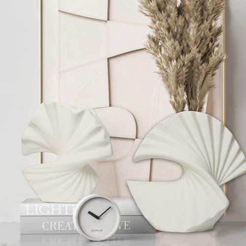 Sector Vase, Set of 2 - Minimalist Nordic, White Ceramic Sector Vase Vase Decor | Table Centerpiece, Olive Plant, Wedding, Living Room, Bookshelf, Office, Modern Home, Entryway, Console - color: Arch Shape-white