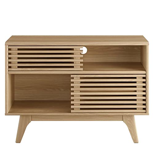 Modway Render Mid-Century Modern Two-Tier Display Stand in Oak - color: Oak