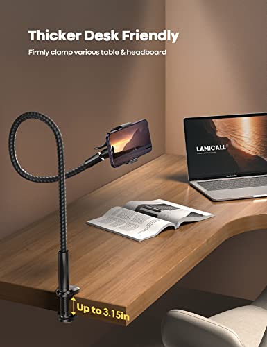 Lamicall Gooseneck Phone Holder Bed - [Nylon Braided] Flexible Arm, 38inch Overall Length, 360 Adjustable Clamp Clip, Overhead Cell Phone Mount Stand for Bed, Desk, 4-7” Cellphone, Gifts - color: Black