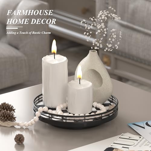 Black and White Kitchen Lazy Susan Turntable – Checkered Round Decorative Tray, 9" Table Top Oak Wood Lazy Susan for Cookies, Dining Table Organizer, Small Kitchen Table Centerpiece - color: Black & White, size: 9 inches