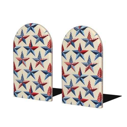 Blue Star Vintage L-Shaped Book Ends 1 Pair Wood Bookends Book End Supports for Heavy Book Shelf Holder Home Decorative - color: Blue Star Vintage
