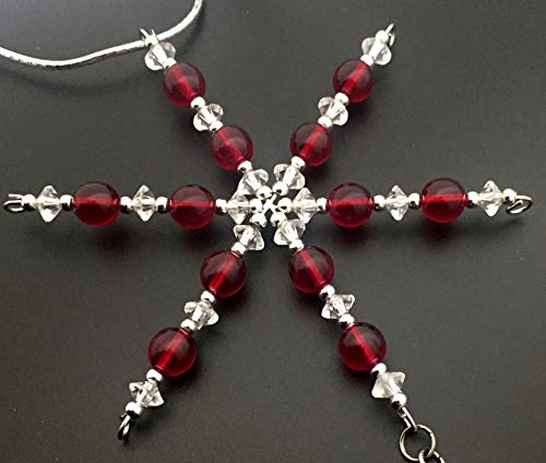 XC Ornament - Beaded Snowflake XC Cross Country Christmas Ornament/Gift Tag with Round Pewter XC Charm with Jewelry Box - Handmade with Red Vintage Beads