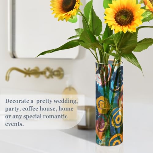 ALAZA Abstract Colored Art Circles Flower Vase for Wedding Dinner Table Party Living Room Office Bedroom Decor,Unbreakable Vase, 3.9 x 12 inch Cylinder Decor