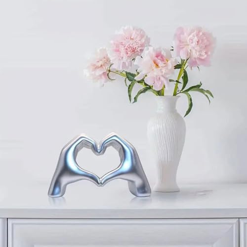 Heart Hands Sculpture Decor, Love Hand Statue Room Decoration, Love Finger Sculpture for Shelf Coffee Table Office Bedroom Bookshelf Small Ornament Home Decoration (Silvery) - color: Silvery