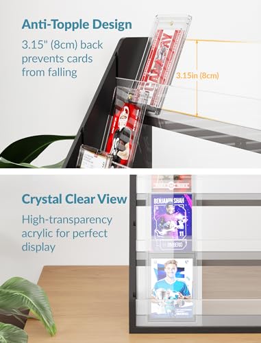 NiHome Pine Wood and Acrylic Trading Card Display Stand, 4-Tier Stepped Holder Compatible with PSA CGC BGS Graded Slabs or 35PT Cards, Stackable Tool-Free Card Organizer for Desk and Shelf