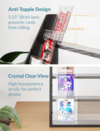 NiHome Pine Wood and Acrylic Trading Card Display Stand, 4-Tier Stepped Holder Compatible with PSA CGC BGS Graded Slabs or 35PT Cards, Stackable Tool-Free Card Organizer for Desk and Shelf