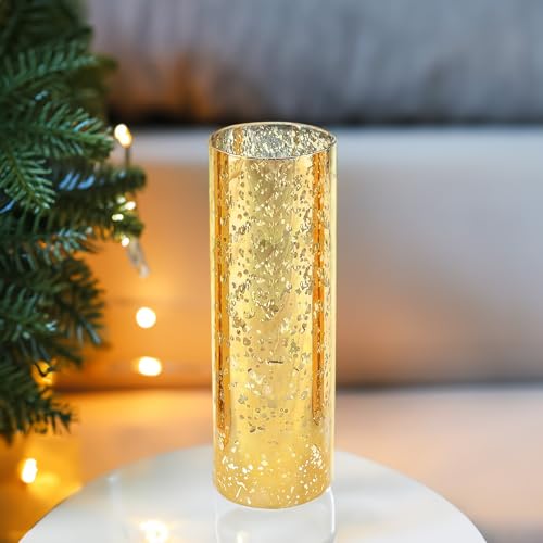 WGVI Hurricane Candle Holder Sleeve, W: 4", Ht: 12", Gold Speckled Glass Cylinder Open Both Ends, Chimney Tube Shade, 1 Piece - size: 4x12"H