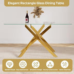 51'' Modern Glass Dining Table for 4, Rectangular Tempered Table Top Gold Base with 4 Luxury Black Gold Boucle Dining Chairs, 5 Piece Dining Room Table Set, Easy Assemble - color: Golden+black Gold Chairs, size: 51'' + 4 Chairs