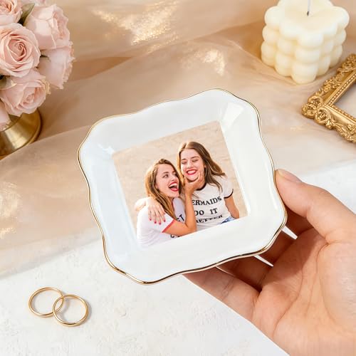 Custom Ceramic Ring Dish, Personalized Jewelry Tray with Photo, Earrings Necklaces Bracelet Watch Keys Trinket Holder for Nightstand, Mothers Day Bridesmaid Bestie Gift for Women - color: Photo