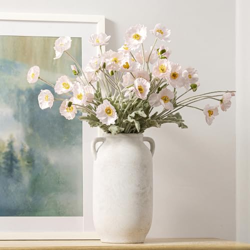 Large Flower Vase Home Decor - 12 inch Tall Ceramic Farmhouse White Rustic Table Vases with Handle Living Room Decoration Decorative Modern for Fireplace Kitchen - color: 12" Rustic