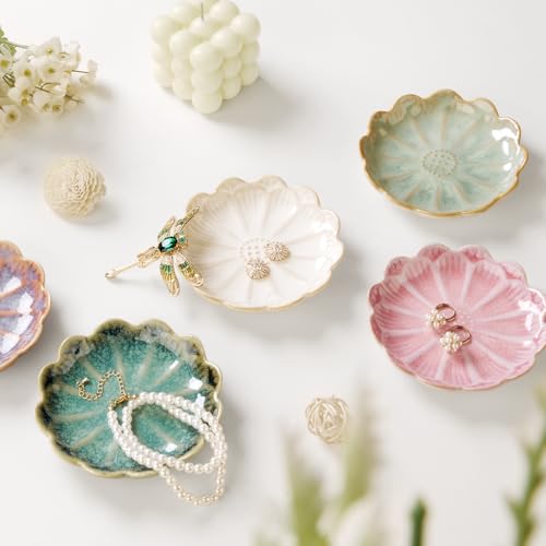 Lotus Ring Holder Dish Small Indoor Ash Tray, Ceramic Dessert Plate Trinket Jewelry Holder Organizing Necklace Earrings for Parents Friends Sister, Deep Green. All Jewelries Are NOT Included. - color: Crystal Green-Round