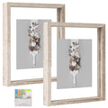 MUYE 8x10 Floating Frame Distressed Beige White Wood Pattern,Double Glass Picture Frame Set of 2 Display Any Size Photo up to 8x10,Wall Mount or Tabletop Stand - color: Beige, size: 8x10
