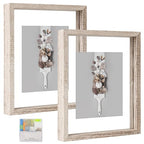 MUYE 8x10 Floating Frame Distressed Beige White Wood Pattern,Double Glass Picture Frame Set of 2 Display Any Size Photo up to 8x10,Wall Mount or Tabletop Stand - color: Beige, size: 8x10