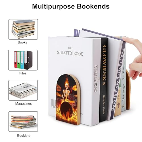 Sturdy Rock Drum Fire Flame Skull Skeleton Bookend Supports for Desktop, Book Ends Easy to Install, Book Stoppers for Heavy Duty Files, Magazines - color: Picture(454)