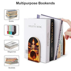 Sturdy Rock Drum Fire Flame Skull Skeleton Bookend Supports for Desktop, Book Ends Easy to Install, Book Stoppers for Heavy Duty Files, Magazines - color: Picture(454)