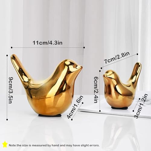 Small Animal Statues, Gold Bird Figurines Home Decor, Modern Home Decorative, Ceramic Decor for Office Desktop, Bookshelf, Bedroom, Living Room, Cabinets (Gold 2 Pcs) - color: Gold