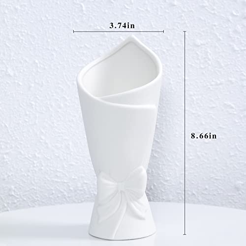 Matte White Bowknot Ceramic Vase, Modern Flower Vases for Home Decor, Pampas, Living Room, Mantel, Table Decoration (Model B)