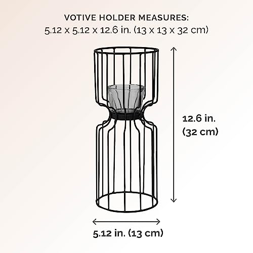 Elements Wire Votive Candle Holder, for Use with Flameless or Wax Candle, Black, 5.12x5.12x12.6 Inch