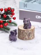 Jovivi 1.5" Amethyst Cystal Cat Statue Natural Stone Carved Cute Pocket Sitting Cat Figurines Sculpture Home Desk Christmas Decorations Gifts - color: Purple - Amethyst Crystal