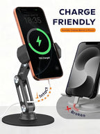 Phone Stand for Desk - Adjustable Height and Angle Foldable Cell Phone Stand Holder, No Dropping Stable Triple-Clamp Holder, Adjustable Tightness, Compatible with iPhone Android Phones, White
