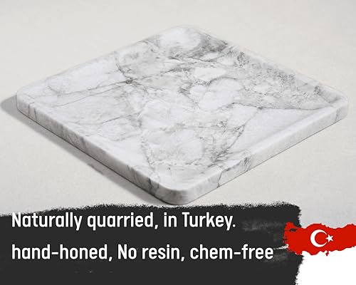 Natural Square Grey Marble Tray 10.6" – Luxurious Grey-White Marble Decorative Tray for Fruits, Food, Perfume, Jewelry, & Keys, Versatile Home Decor Tray for Bathroom, Vanity, Coffee Table & Entryway